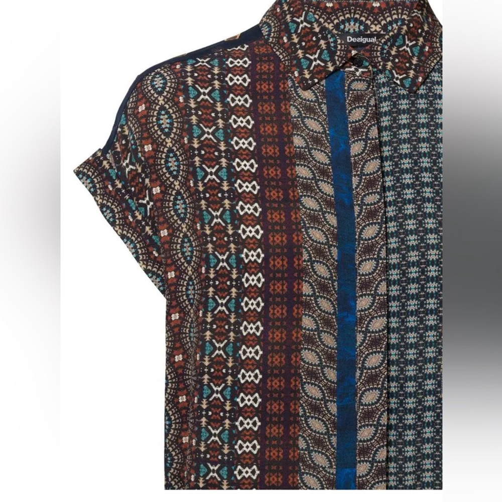 DESIGUAL Patterned loose fit blouse AZHAR SHIRT Aztec print - Picture 3 of 13
